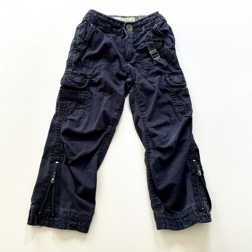 Alpha Industries Boys 4 Blue Doyle Cargo Pants Adjustable Waist Zip Cuff Utility